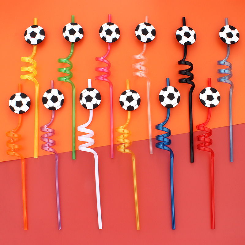 Reusable Straw - 12 adet Futbol Temalı Pipetler, Yeniden