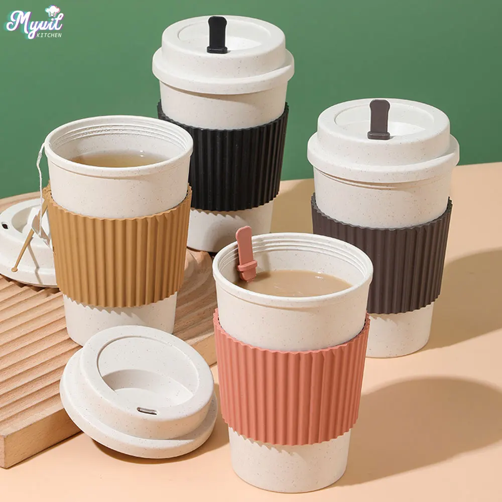 Reusable Straw - 450 ML Kahve Kapaklı Bardak Buğday